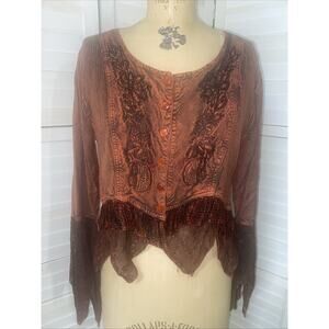 VTG 90s Encounter Embroidered Top Womens Free Size Boho Hippie Western Southwest